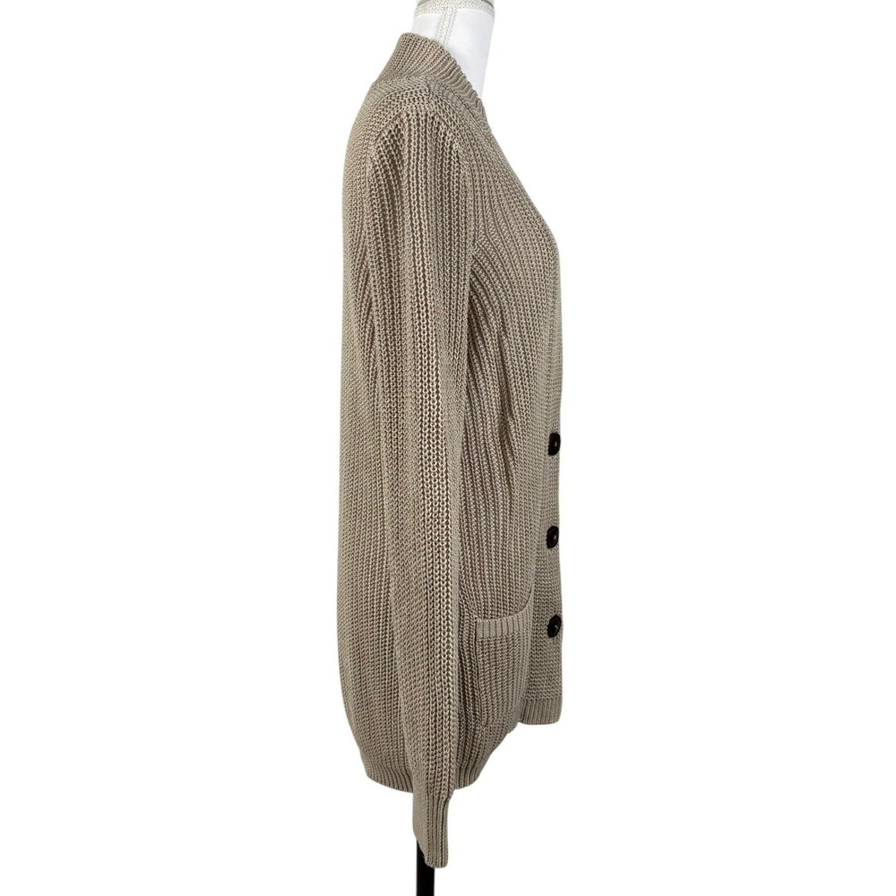 Vince 100% Linen Chunky Knit Cardigan Sweater Womens M Beige Buttons Preppy - Picture 2 of 9